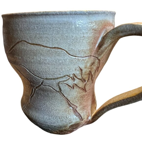 Pair of Handcrafted Pottery Mugs w Etched Cranes Anne Meyer - Picture 8 of 13